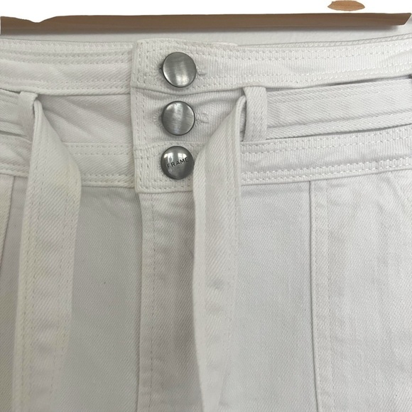 FRAME LE BRIGETTE TRIPLE TIE WAIST DENIM SHORTS IN WHITE - Picture 5 of 7